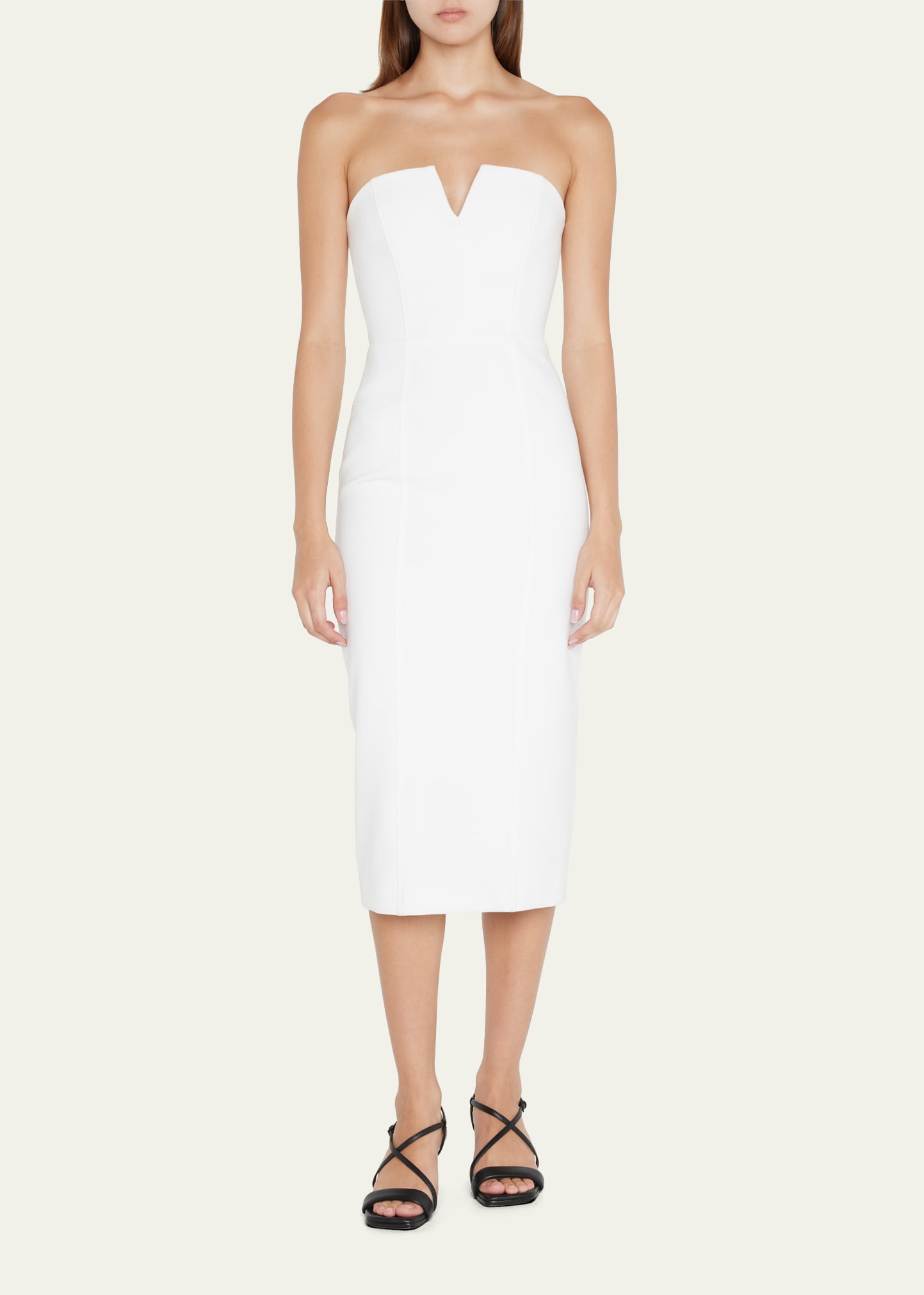 Veronica Beard Nabi Strapless Midi Sheath Dress In Off-white