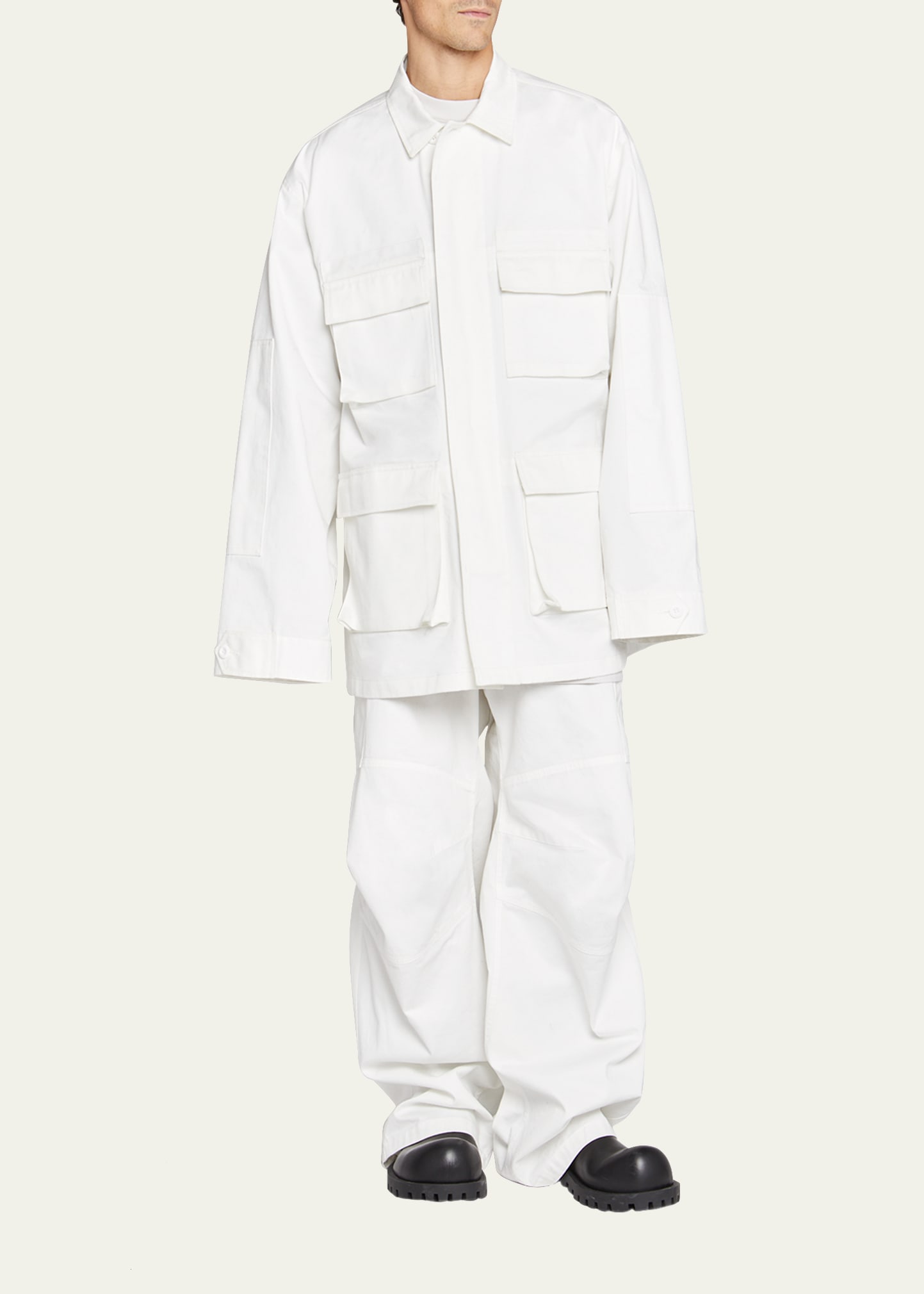 Balenciaga Men's Kick Baggy Cargo Pants In Bianco | ModeSens