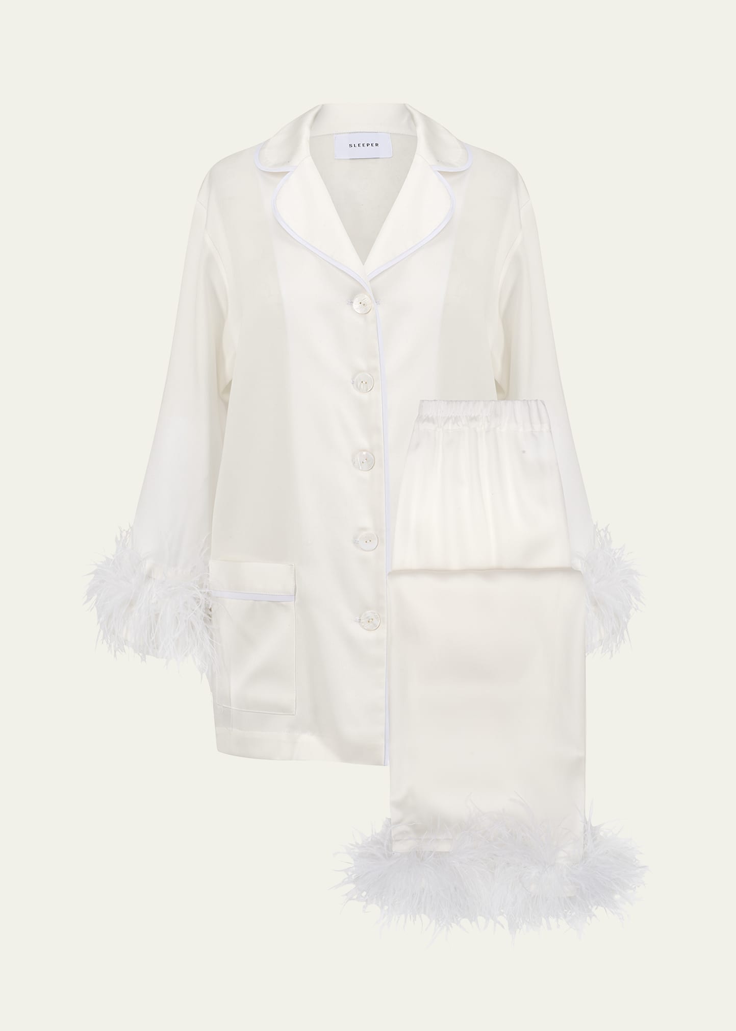 Sleeper Double Feather-trim Party Pajama Set In White