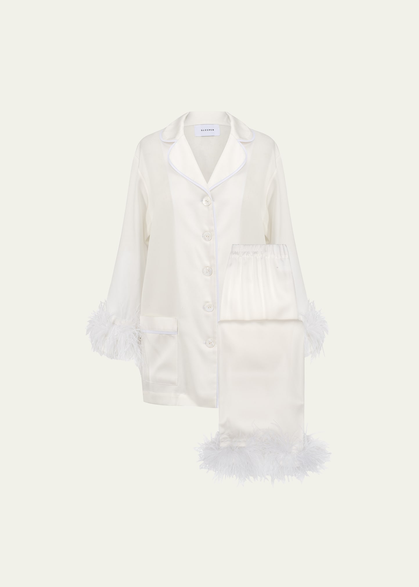 Sleeper Feather-trim Party Pajama Set In White