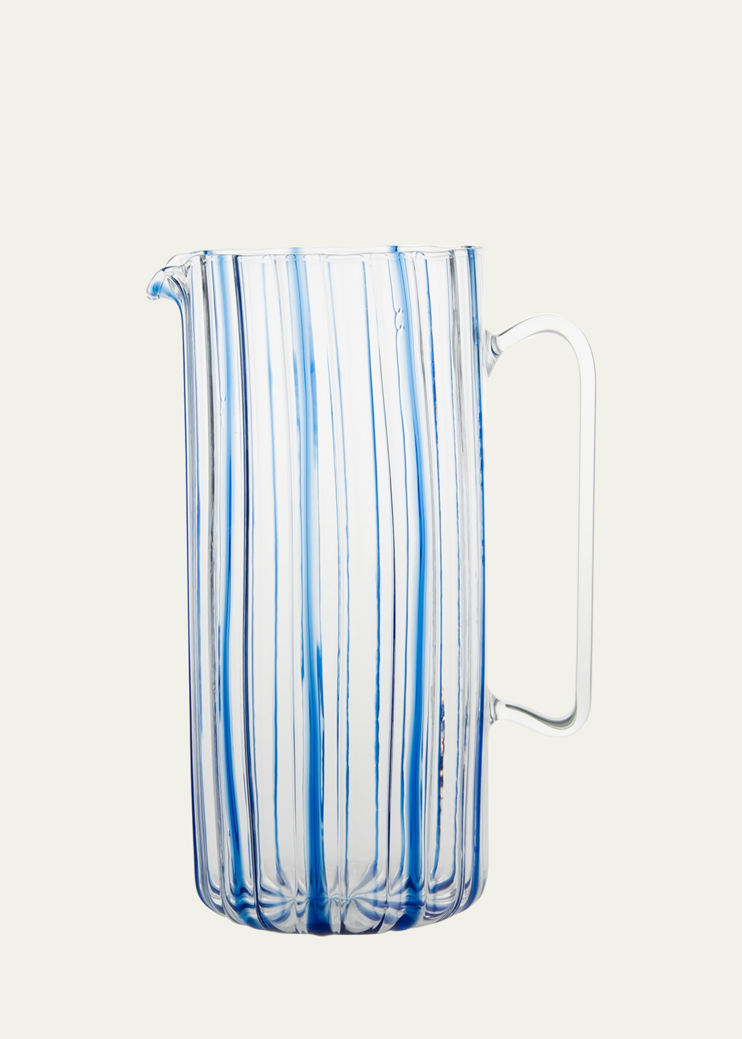 Tuttoattaccato Ribbed Tall Straight Glass Pitcher, Blue
