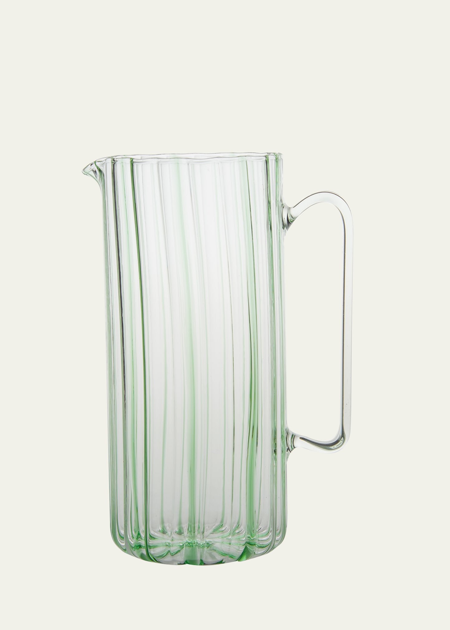 Tuttoattaccato Ribbed Tall Straight Glass Pitcher, Green