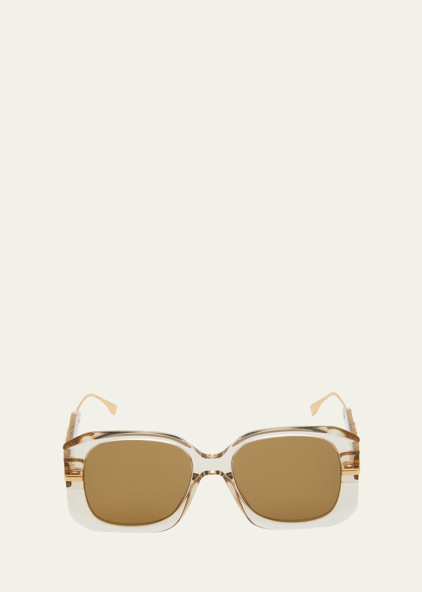 Fendi Oversized Logo Square Acetate & Metal Sunglasses In Beige Brown
