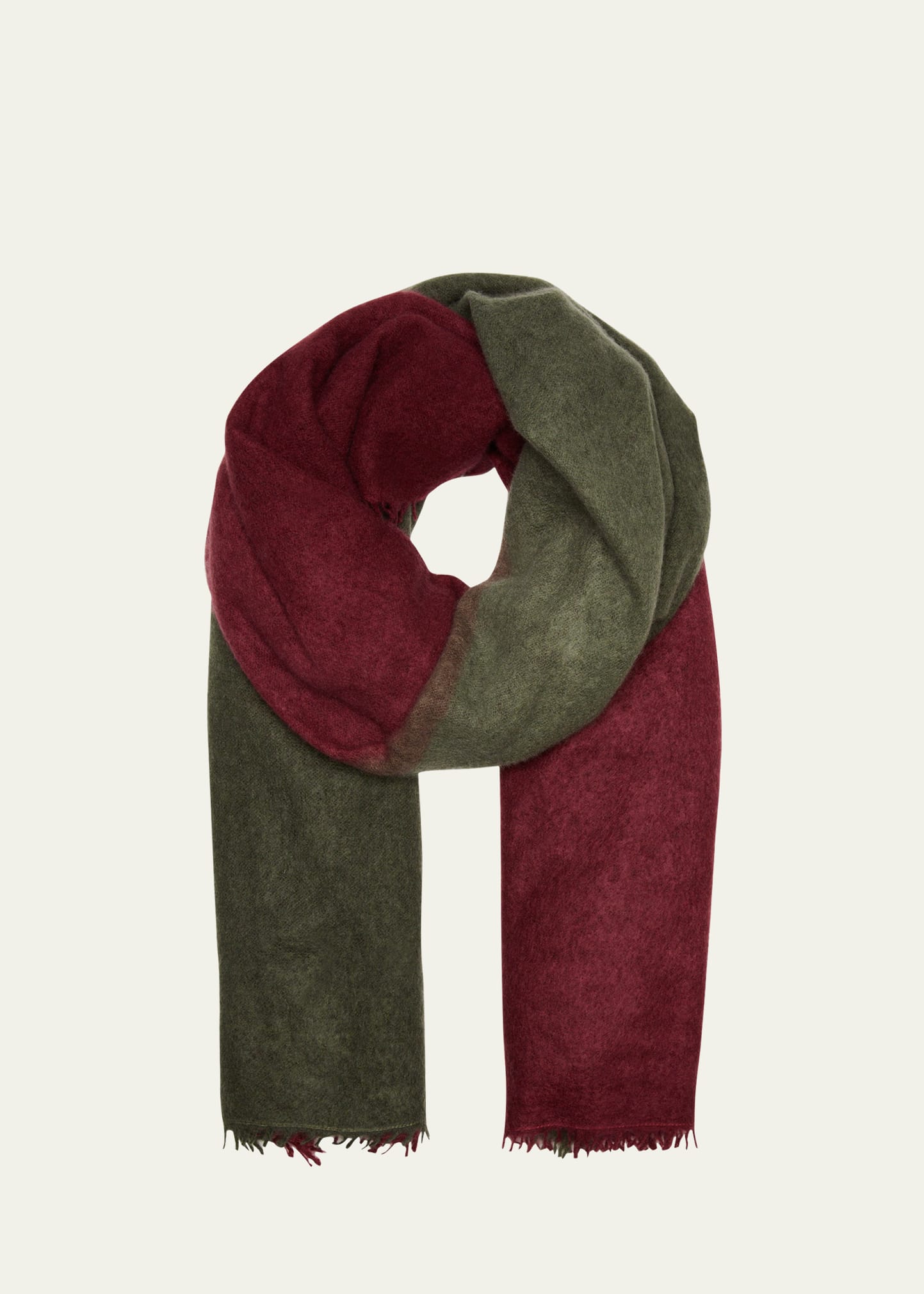 Denis Colomb Fuzzy Feture Two-tone Cashmere Scarf In Tibetan Red Monk