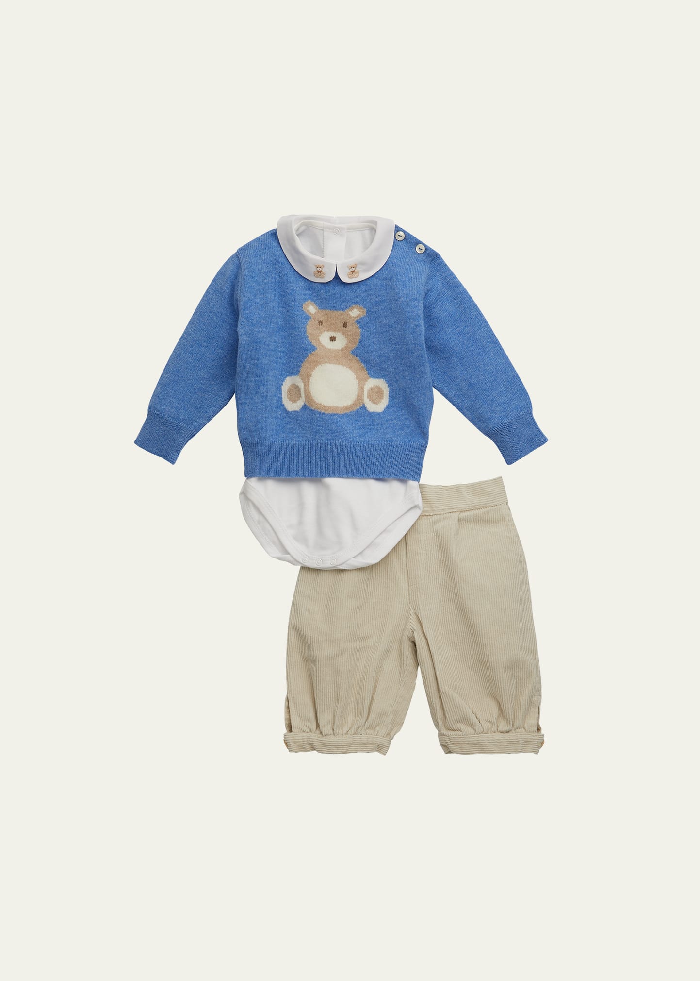 Boy's Bear Intarsia Sweater W/ Bodysuit And Pants, Size 6M-24M
