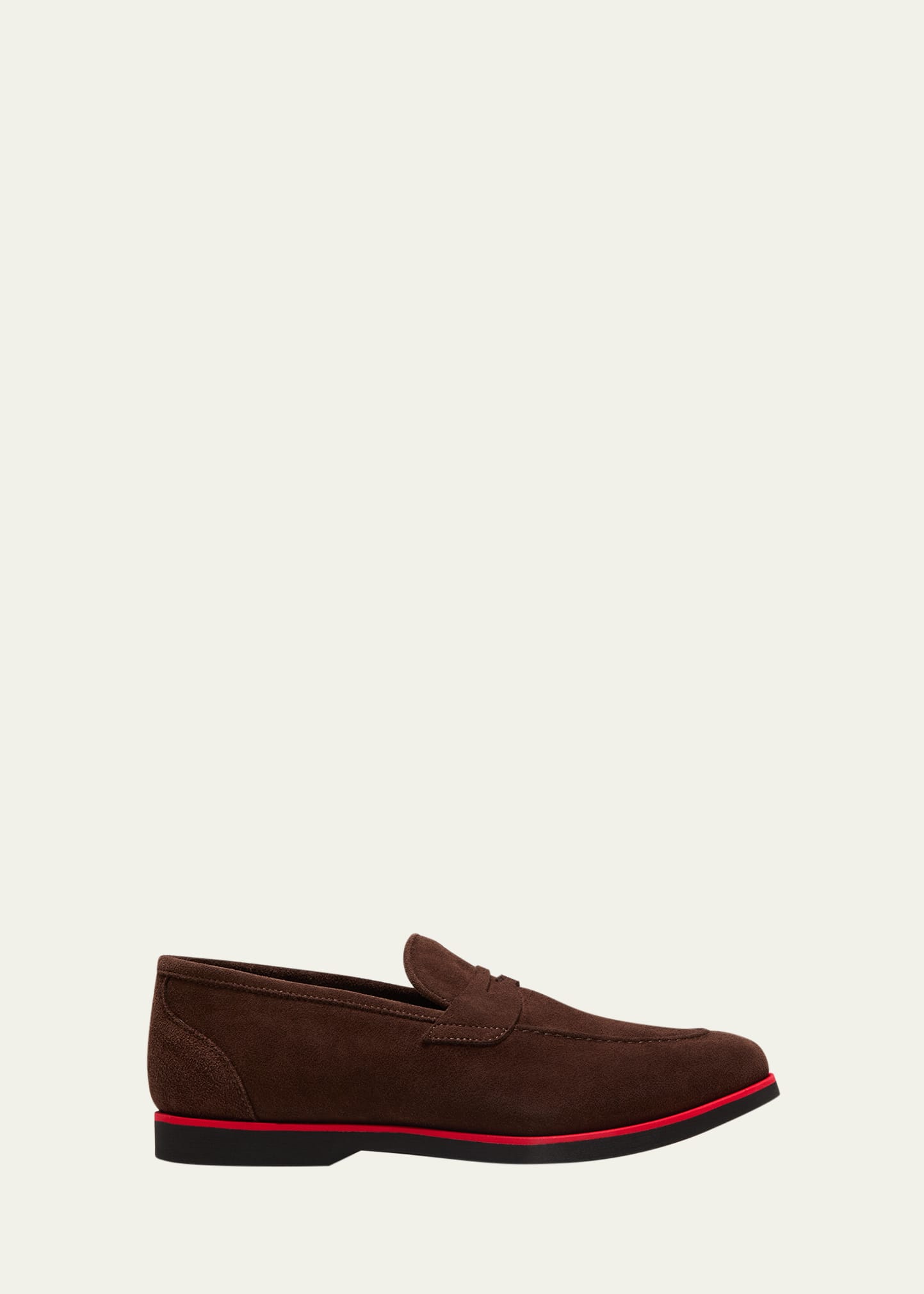 Kiton Men's Stripe Midsole Suede Penny Loafers In Brown