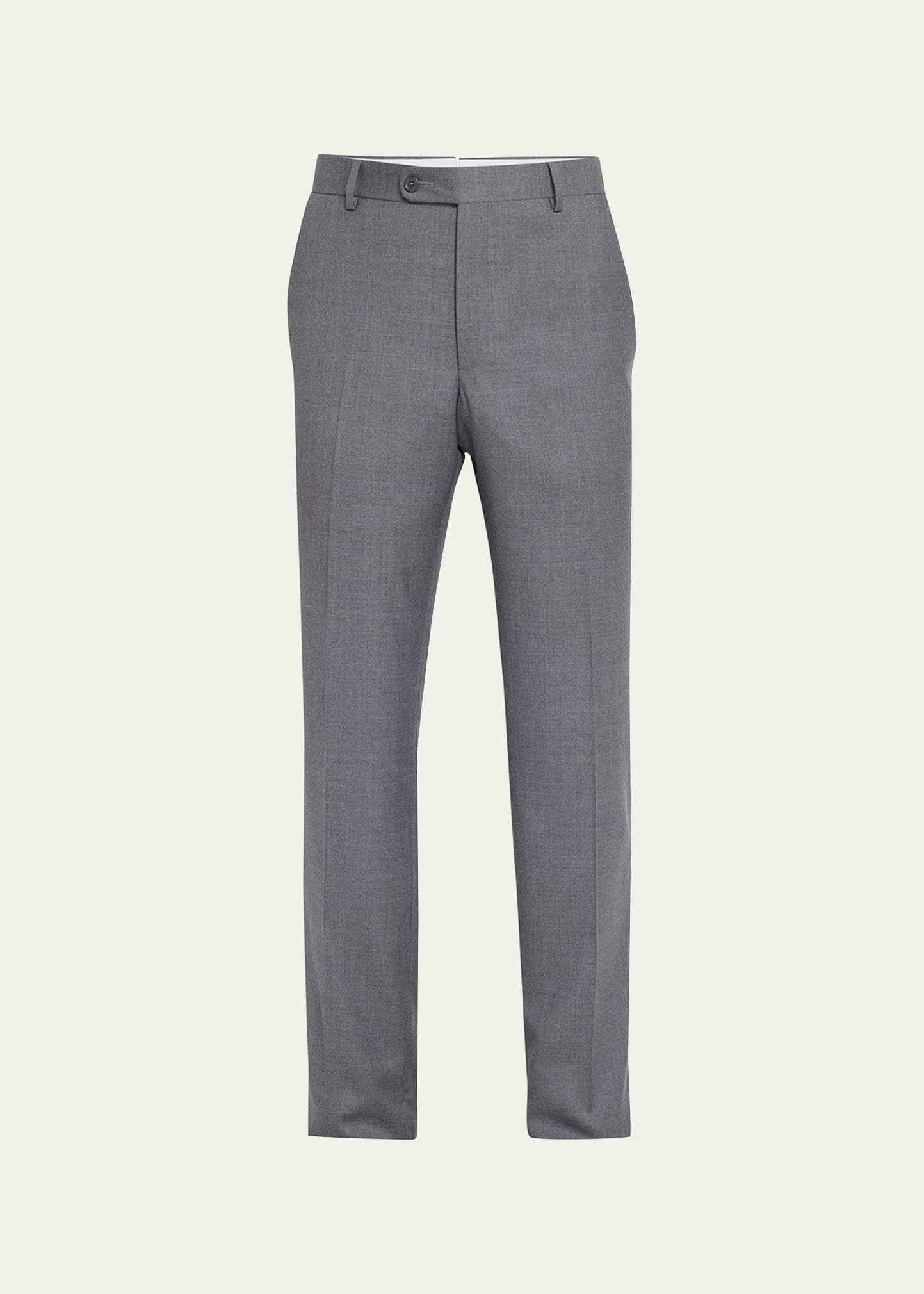 Santorelli Loro Piana Wool Regular Fit Dress Pants In Medium Grey