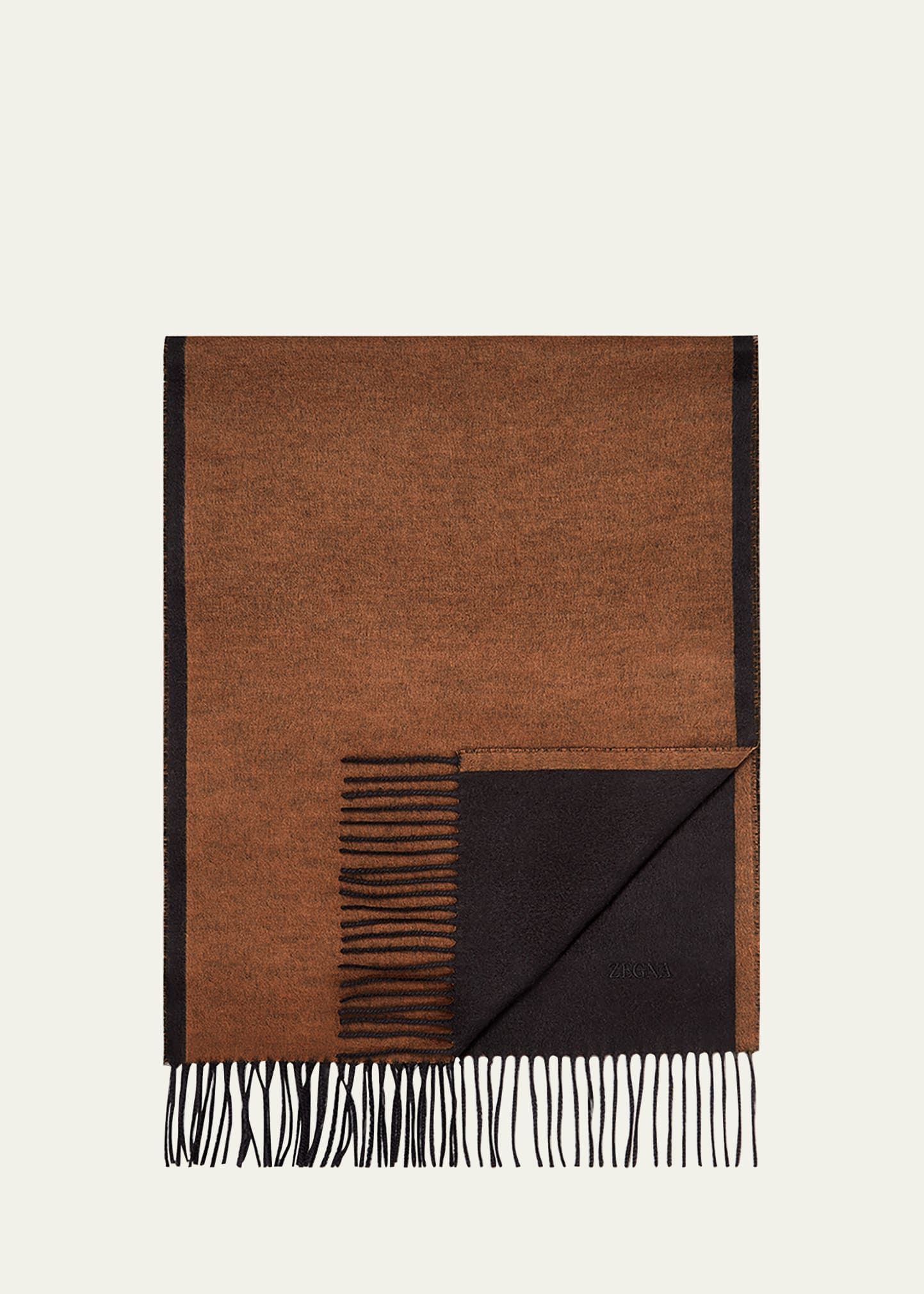 Zegna Two-tone Fringed-edge Scarf In Dark Grey