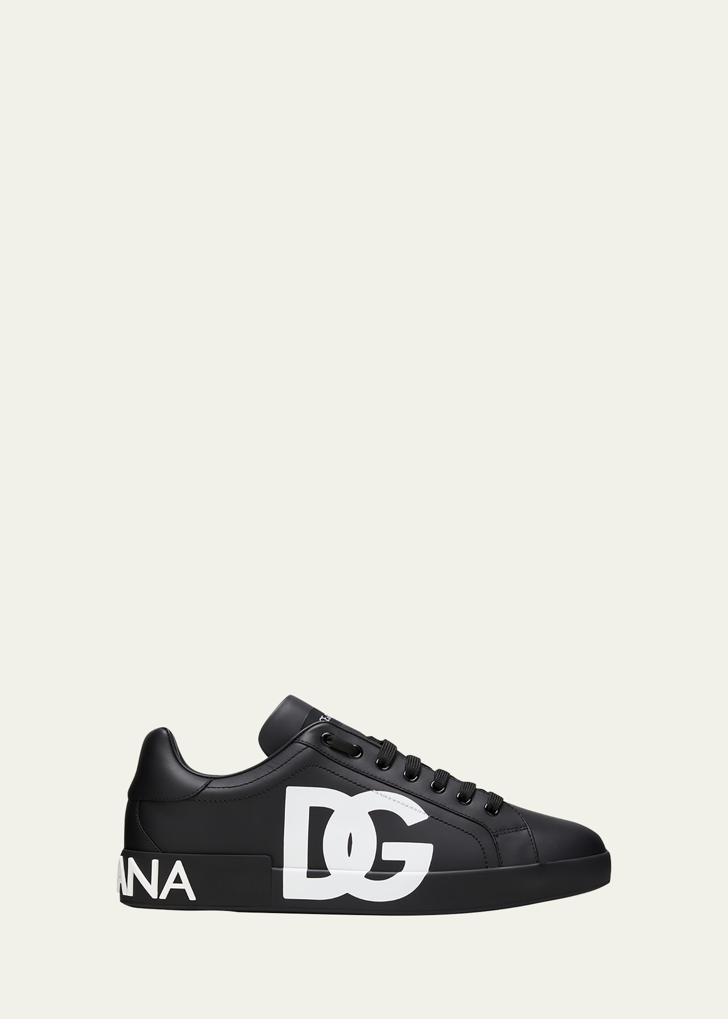 Dolce & Gabbana Men's Calfskin Nappa Portofino Sneakers With Dg Logo Print In Print Logo