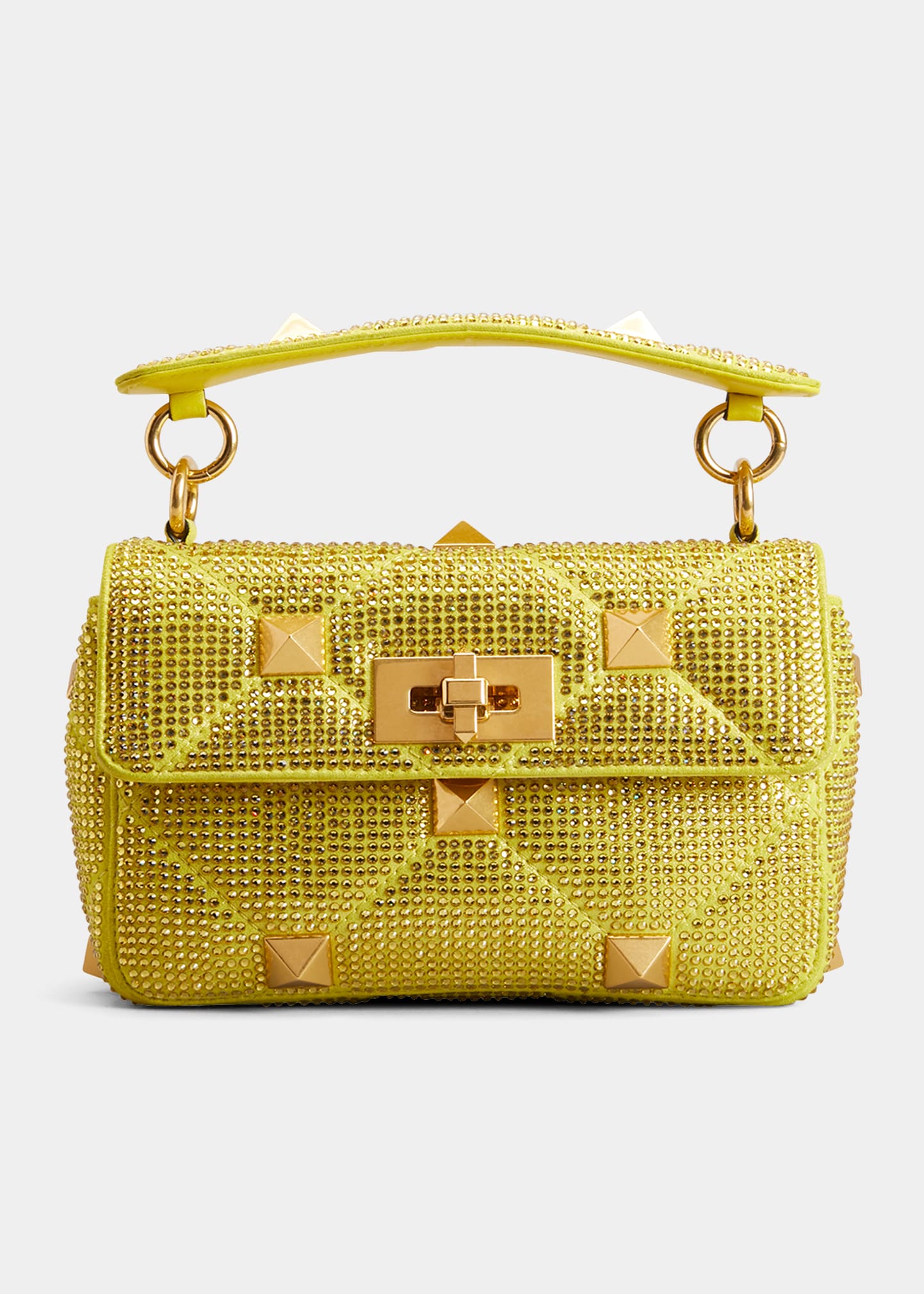 Valentino Garavani Roman Stud Small Crystal Shoulder Bag In V5l Light Yellow