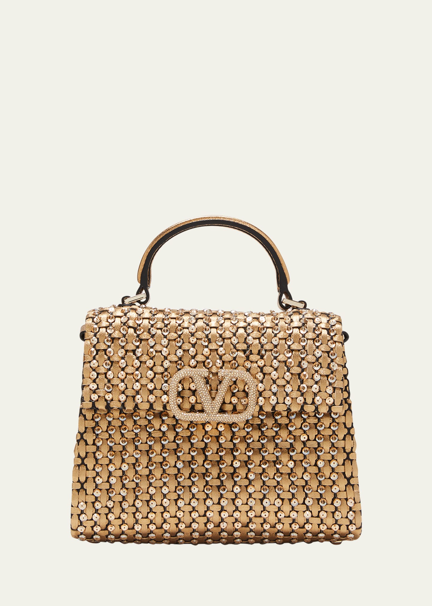Valentino Mini Leather Vsling Top-handle Bag In Nbk Crystal Gold