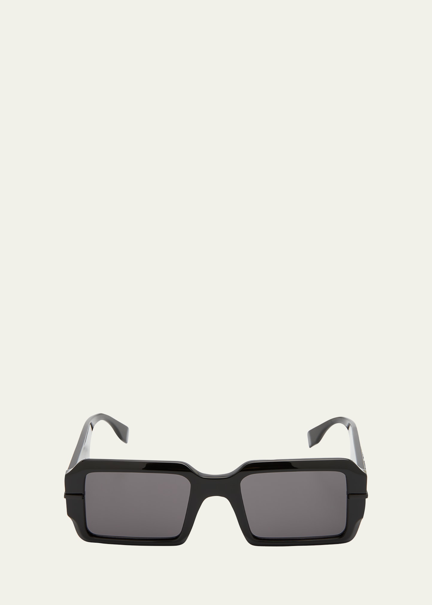 Fendi Men's Raised Logo Rectangle Sunglasses In Shiny Black Smoke