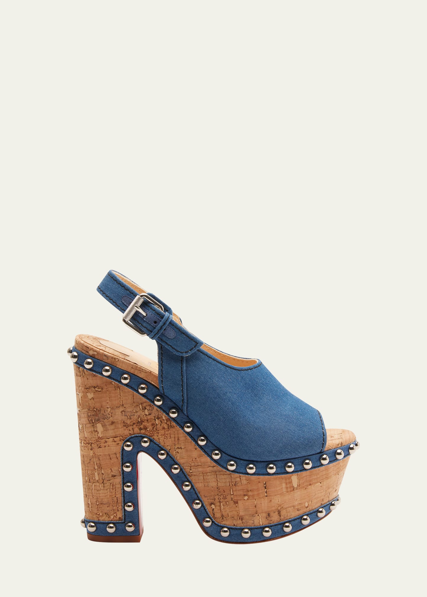 Christian Louboutin Super Joan Sling Platform Sandals In Blue/natural