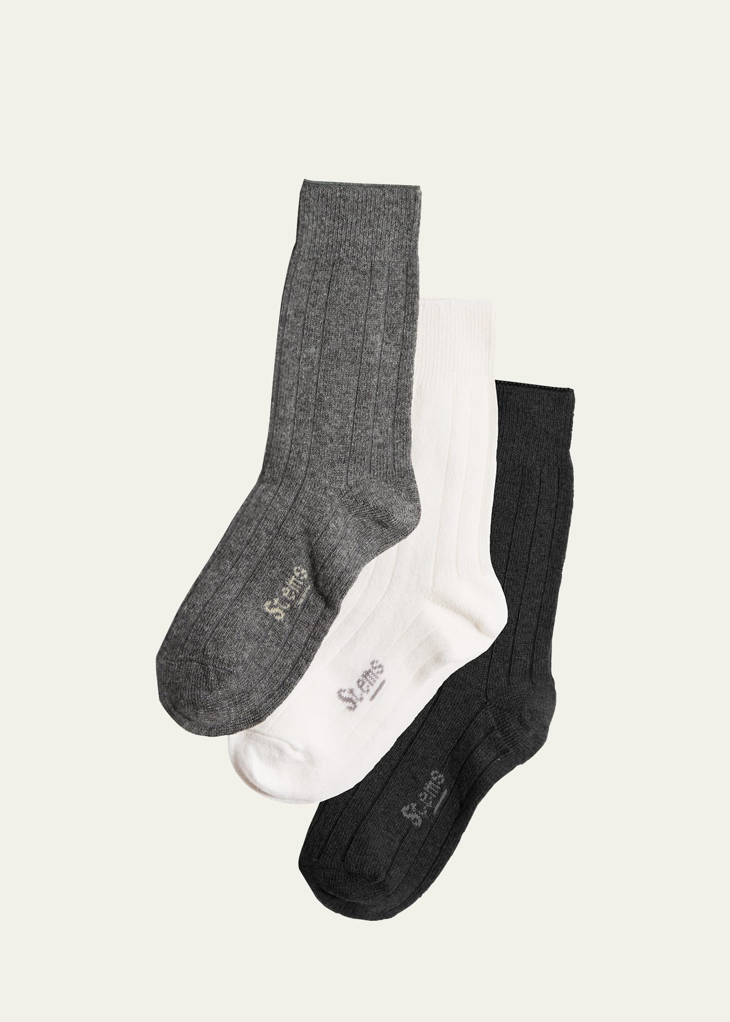 Shop Stems Ribbed Lux Cashmere Socks 3-pack In Black/grey/ivory