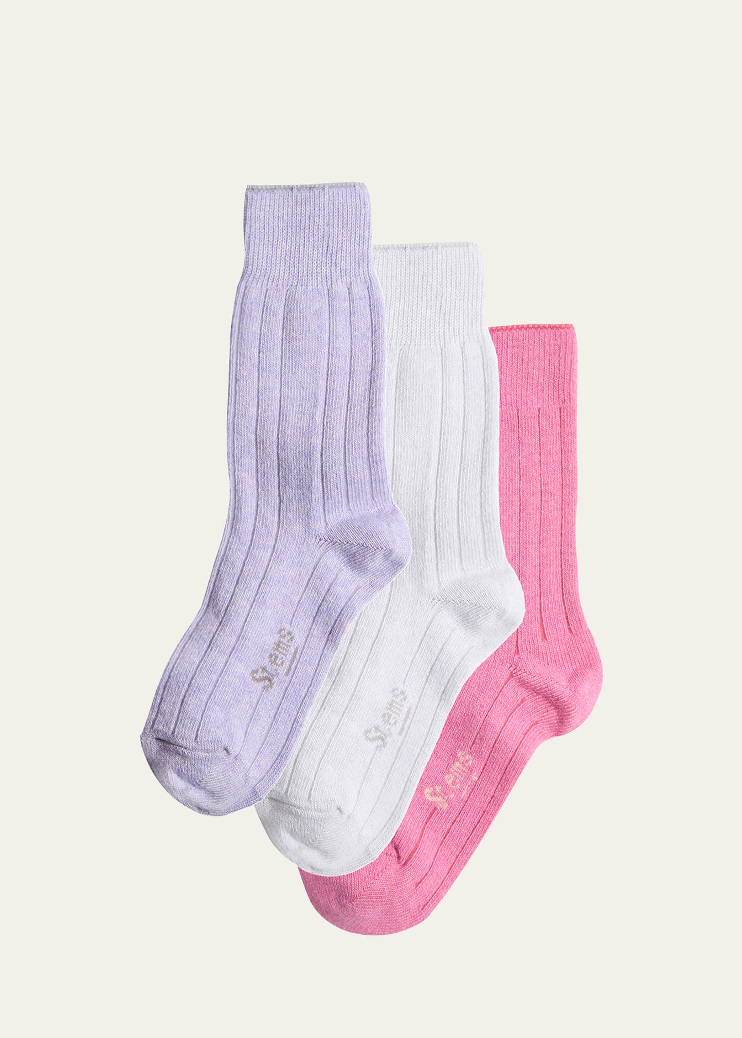 Stems Ribbed Lux Cashmere Socks 3-pack In Ivory/periwinkle/