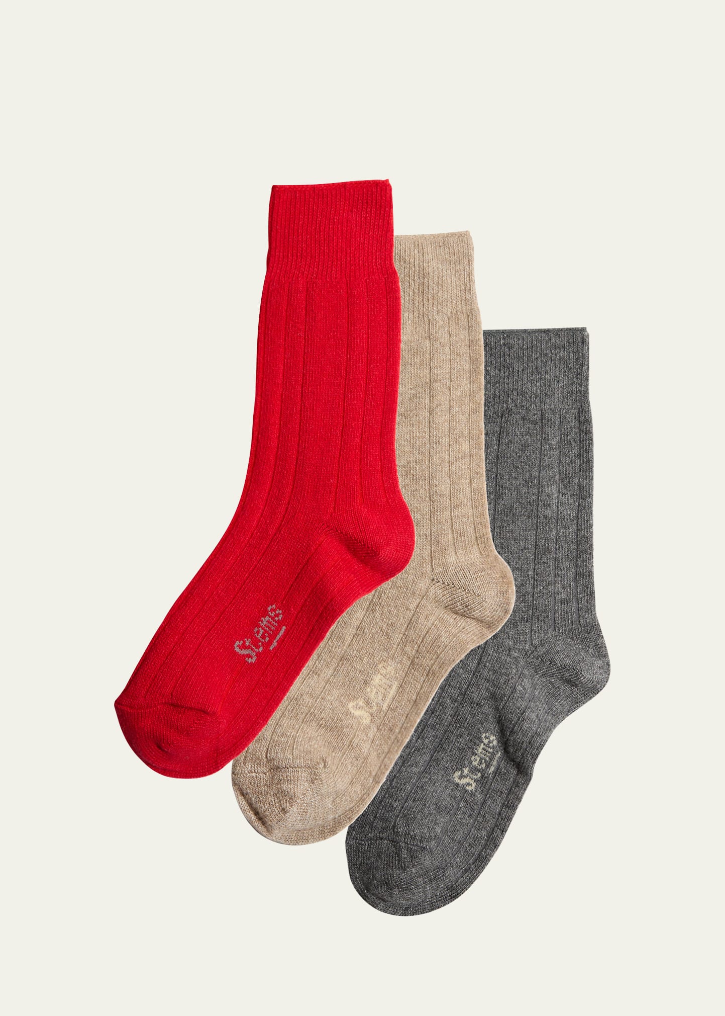 Shop Stems Ribbed Lux Cashmere Socks 3-pack In Oat/red/grey