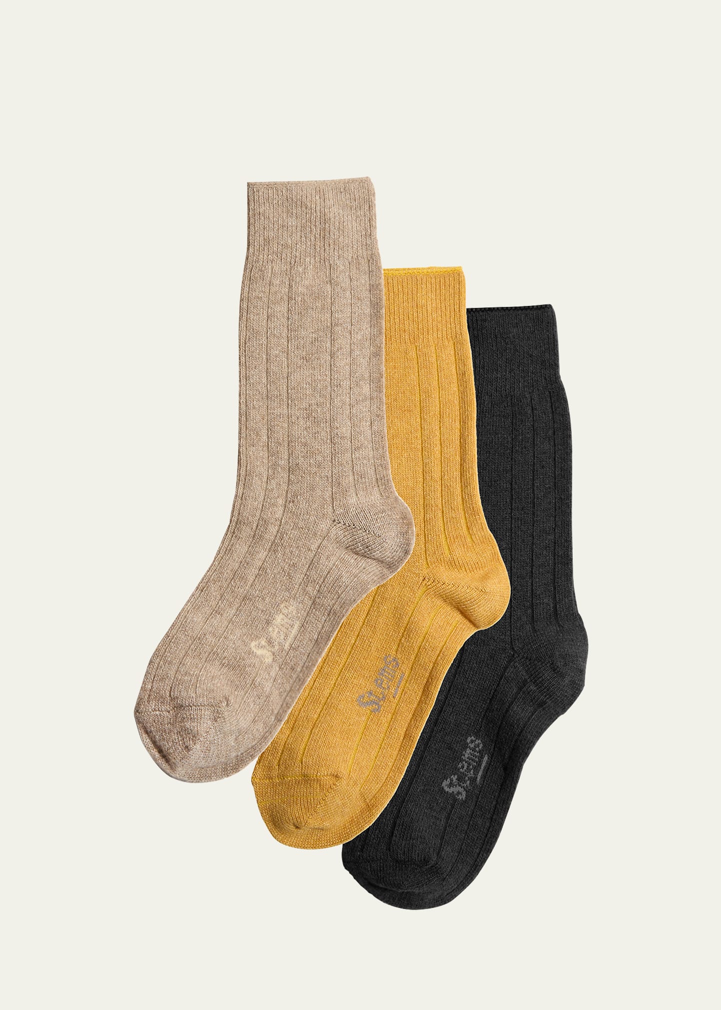 Stems Ribbed Lux Cashmere Socks 3-pack In Ochre/oat/black