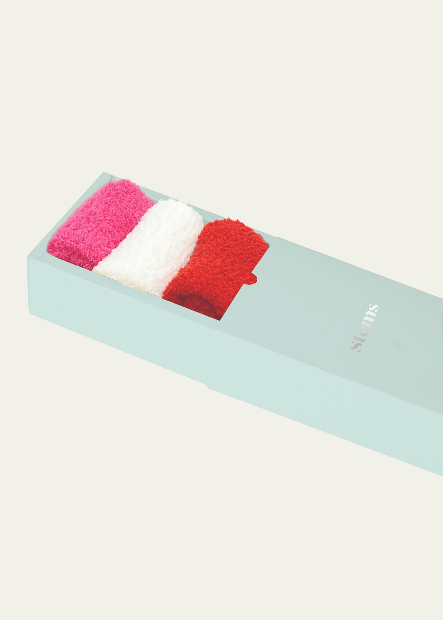 Stems Plush Cozy Ankle Socks 3-pack In Red/ivory/fuchsia
