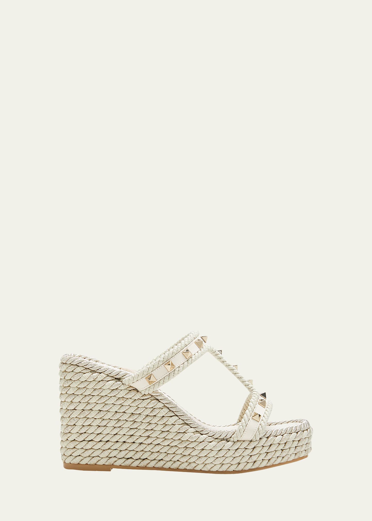 Valentino Garavani Rockstud Metallic T-strap Espadrille Sandals In Ivory