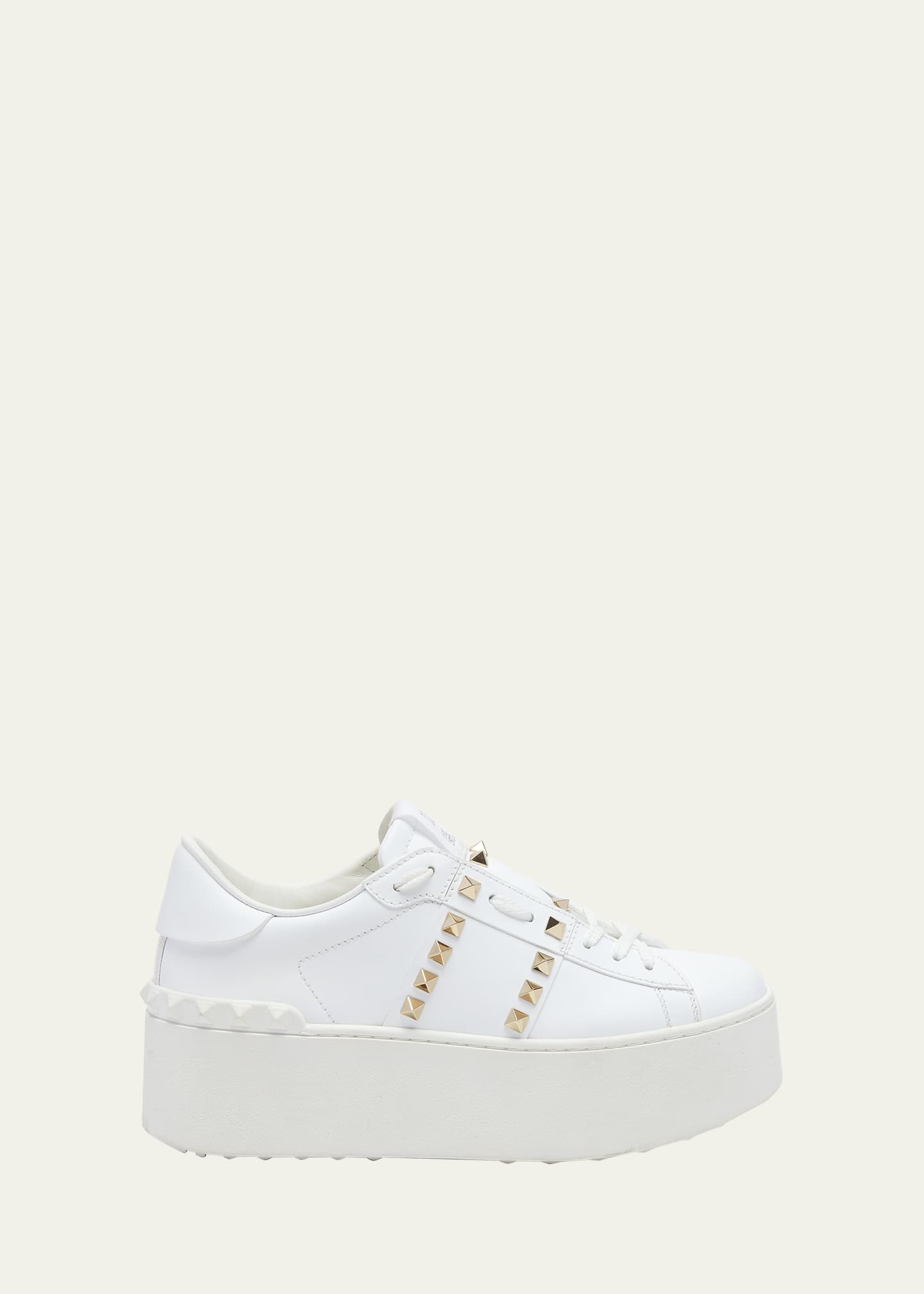 Valentino Garavani Flatform Rockstud Untitled Trainer In Calfskin And Wool Woman White 39 In Bianco