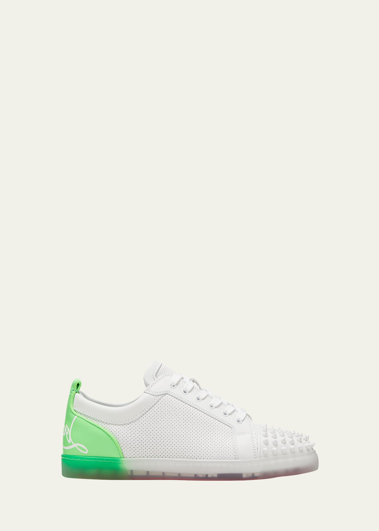 Christian Louboutin - Fun Louis Junior Spikes Leather Trainers - Mens - White Green