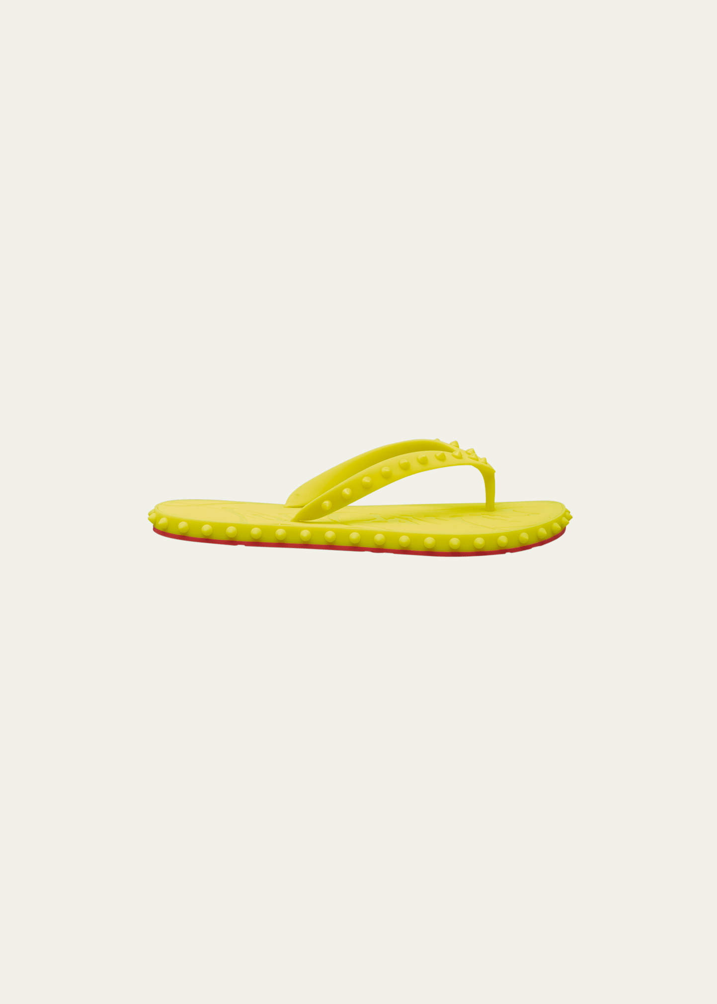 Christian Louboutin Men's Loubi Tonal Spike Red Sole Flip Flops In Fluo Yellow