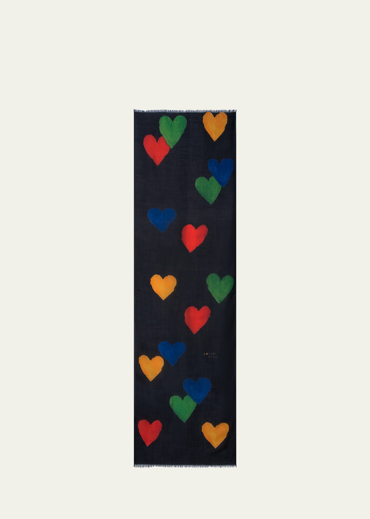 Akris Cashmere Hearts Printed Scarf In Black Multicolor
