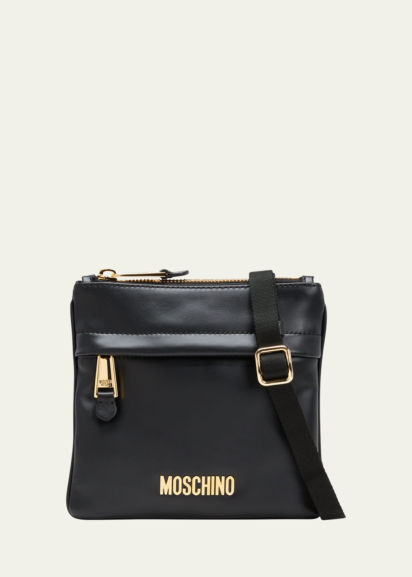 MOSCHINO MEN'S LEATHER CROSSBODY BAG WITH METAL LOGO