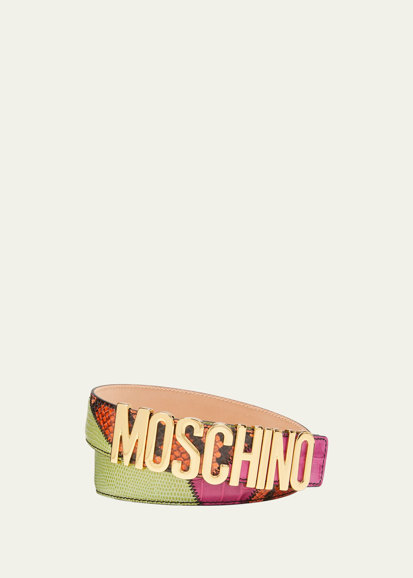 Moschino Men's Multicolor Patchwork Leather Belt In Multi