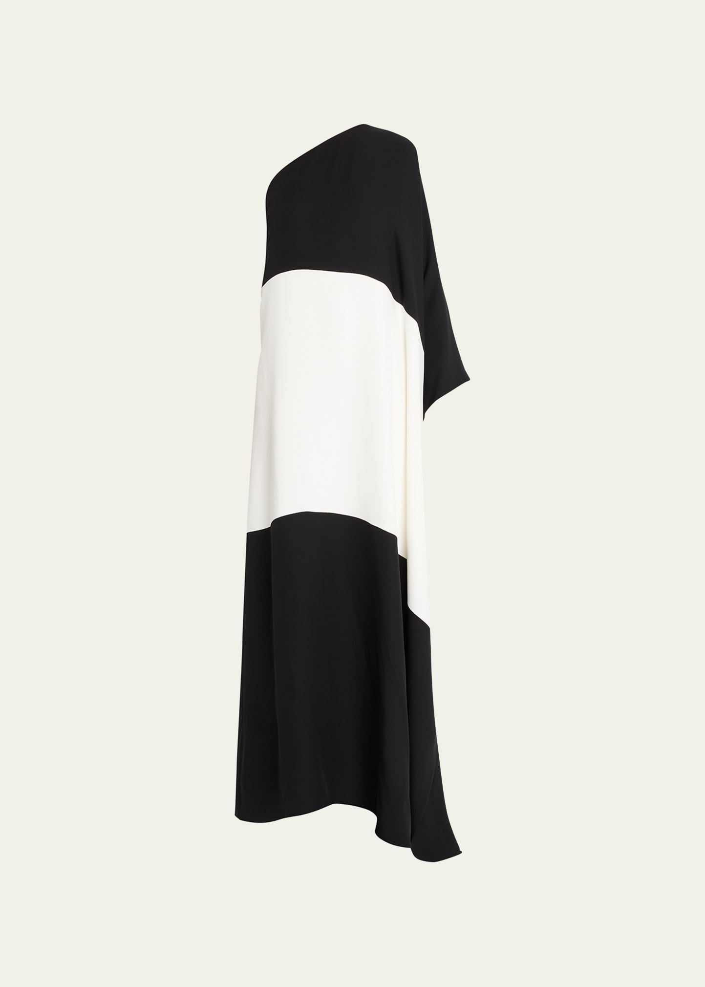 Valentino One-sleeve Two-tone Silk-cady Gown In Blkivory