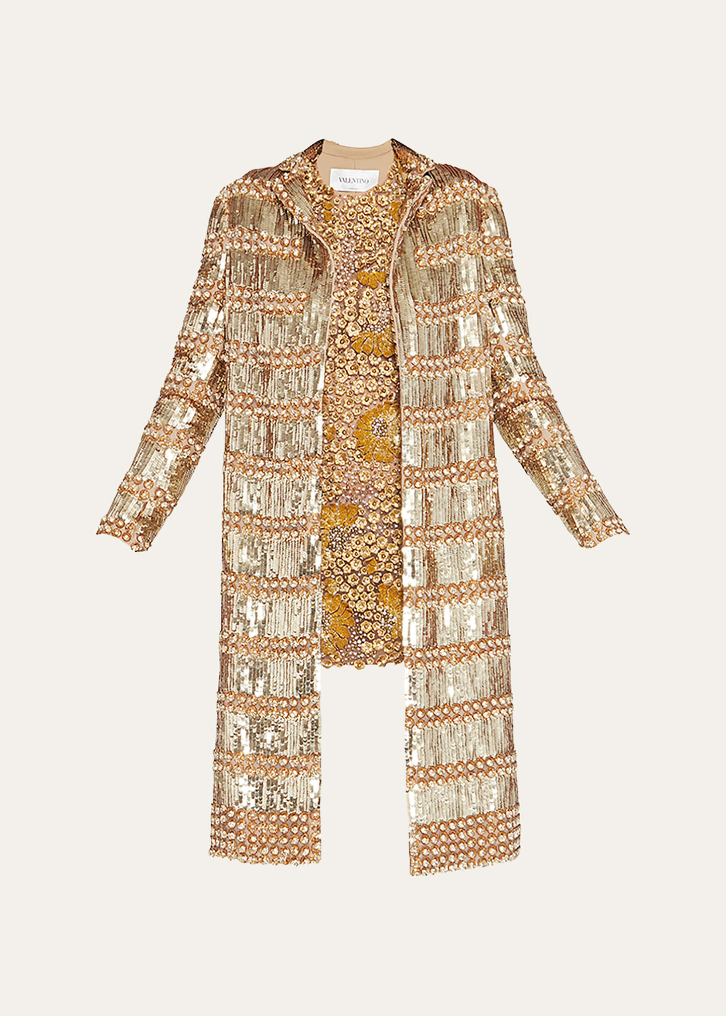 Shop Valentino Organza Sequin Embroidered Coat In Gold