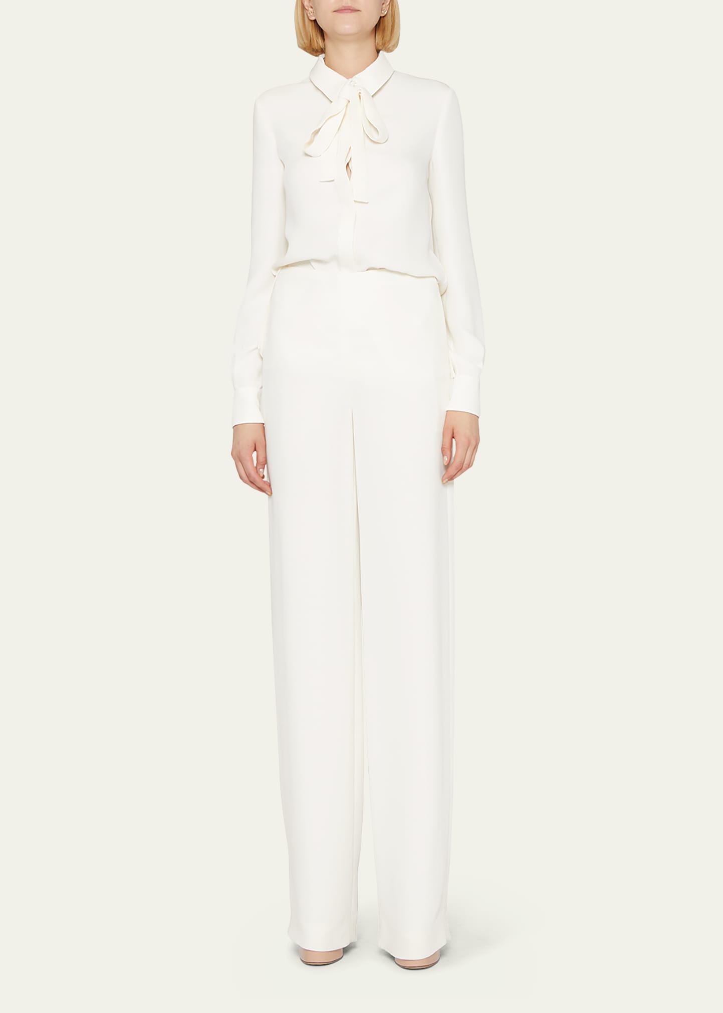 VALENTINO CADY COUTURE STRAIGHT-LEG SILK PANTS