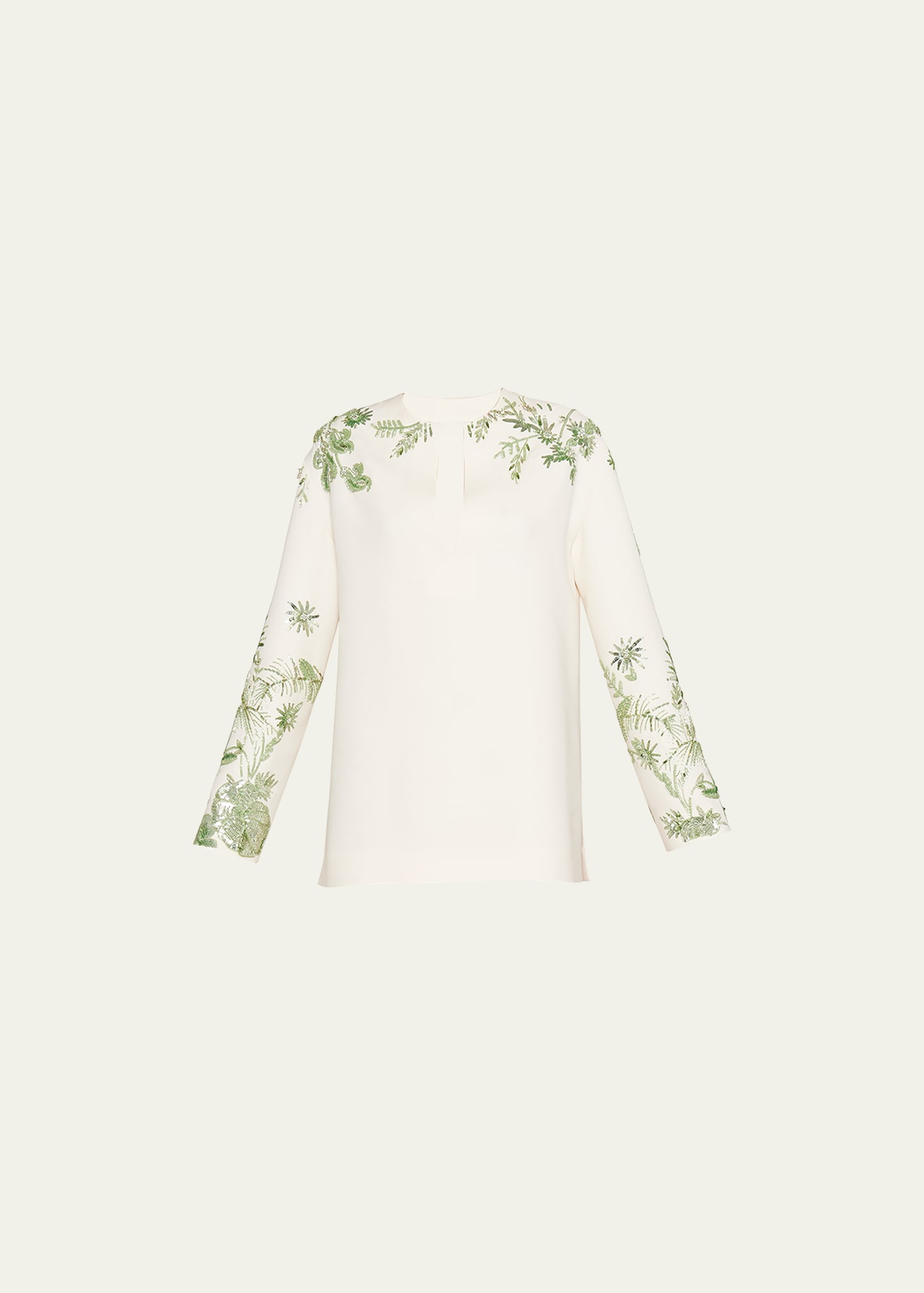 Valentino Crepe Couture Embroidered Tunic Dress In Ivorygreen