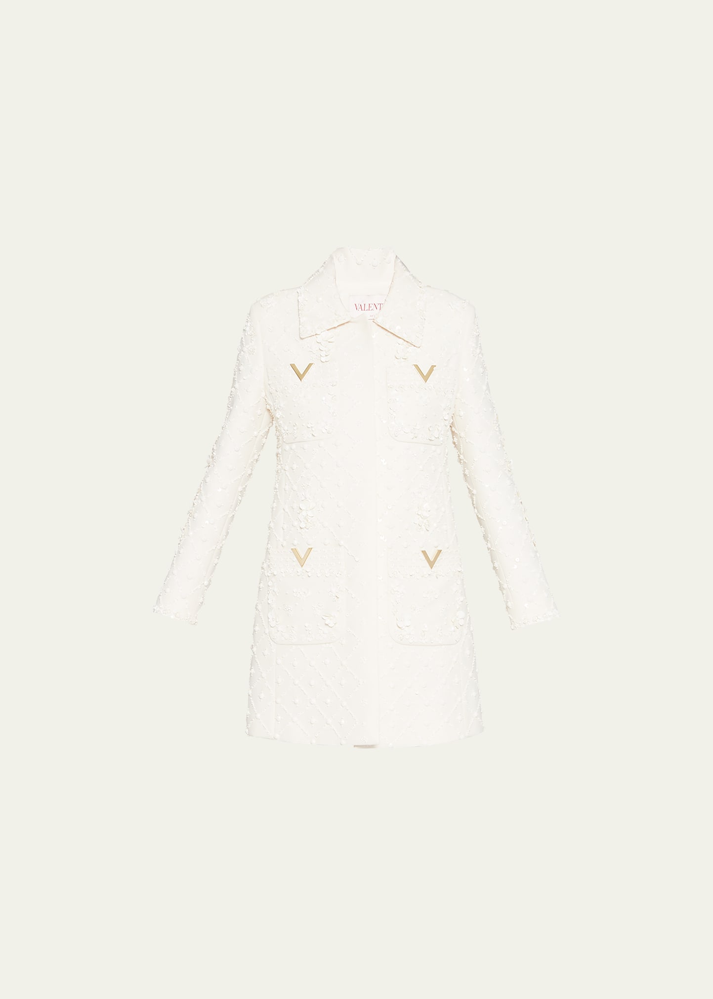Valentino Sequin-embellished Logo Coat In White