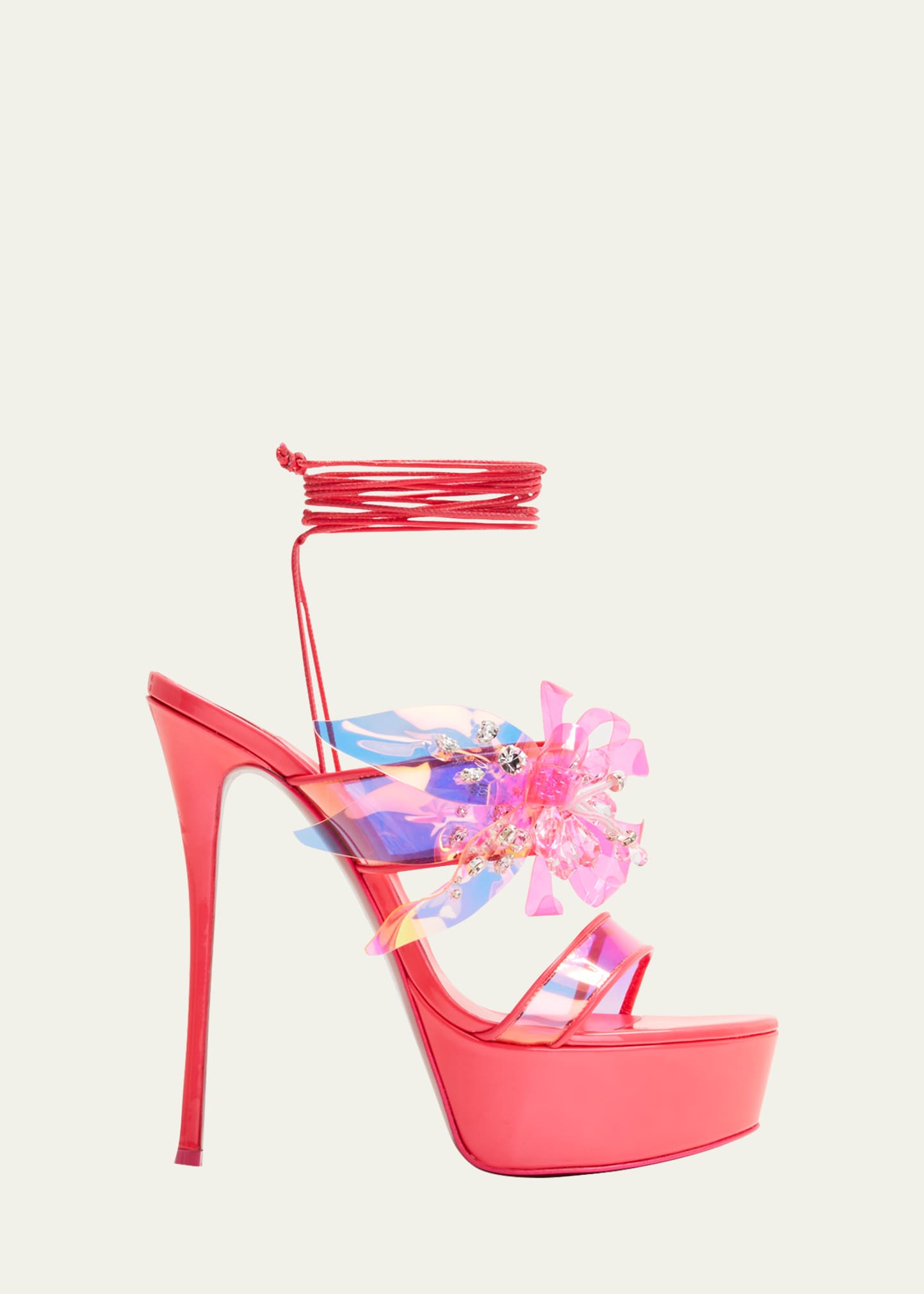 Christian Louboutin Alyah Iridescent Flower Red Sole Sandals