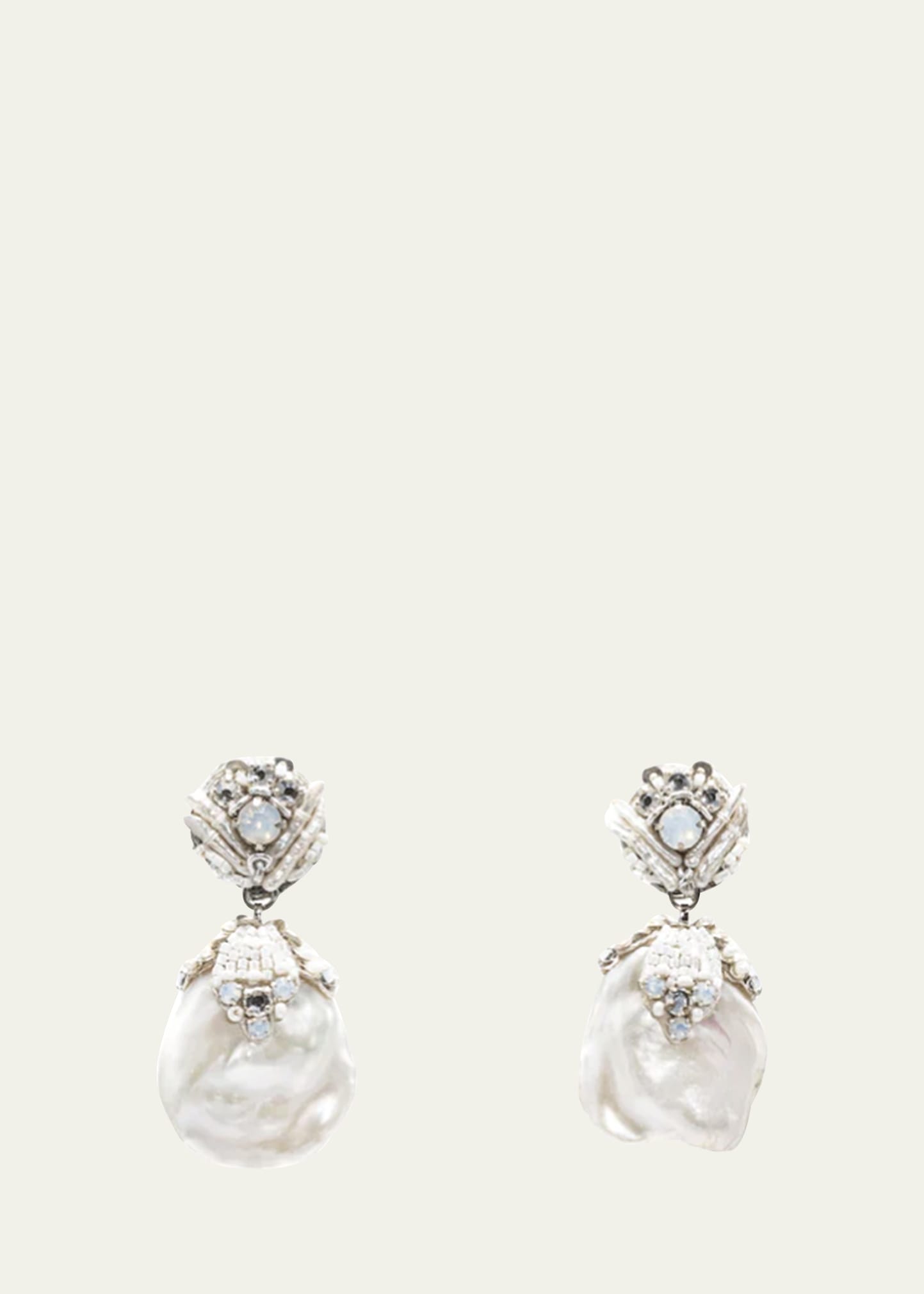 Ranjana Khan Crystal And Mother-of-pearl Embellished Baroque Pearl Earrings In Silver, White