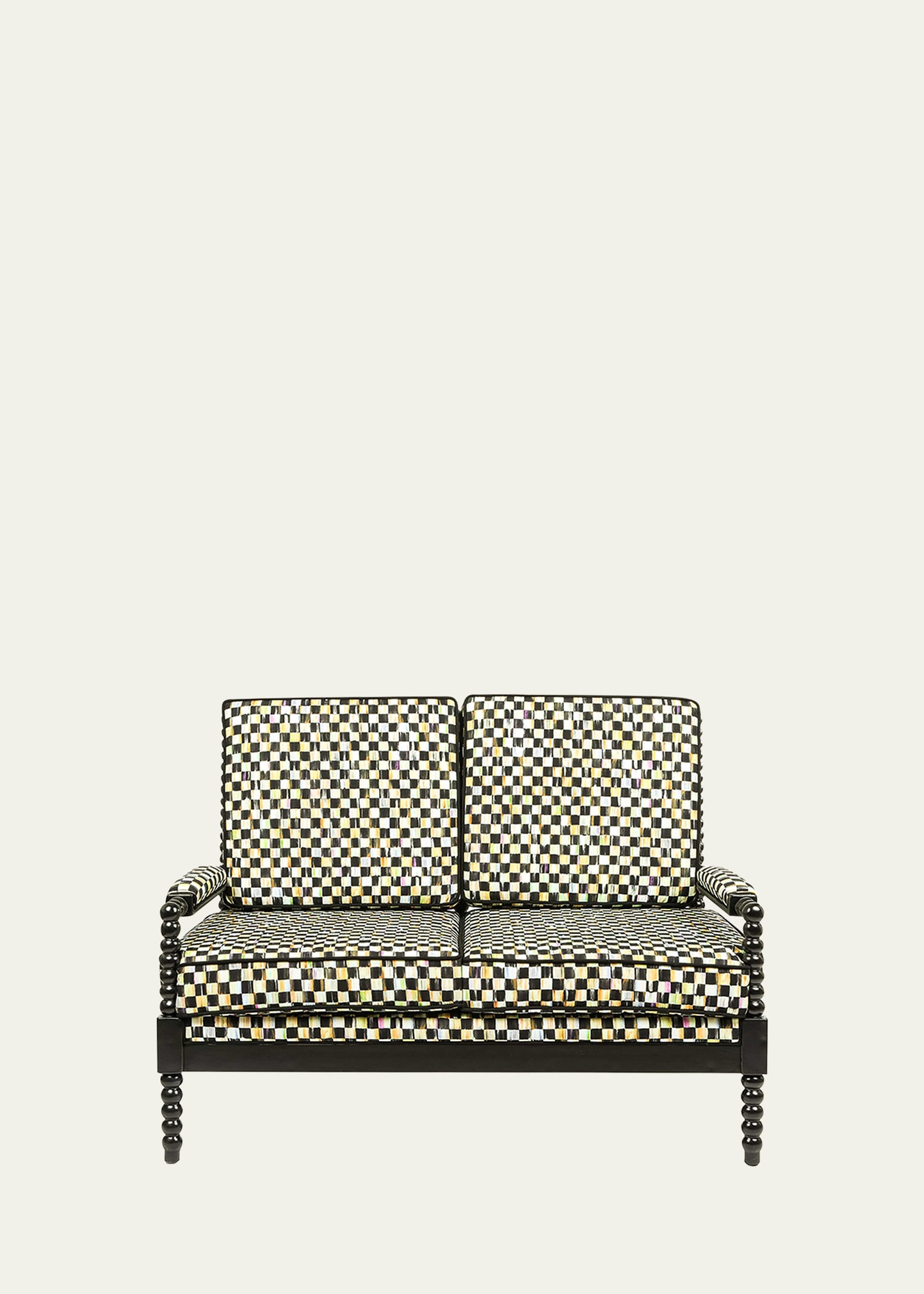 Mackenzie-childs Spindle Check Outdoor Settee In Black