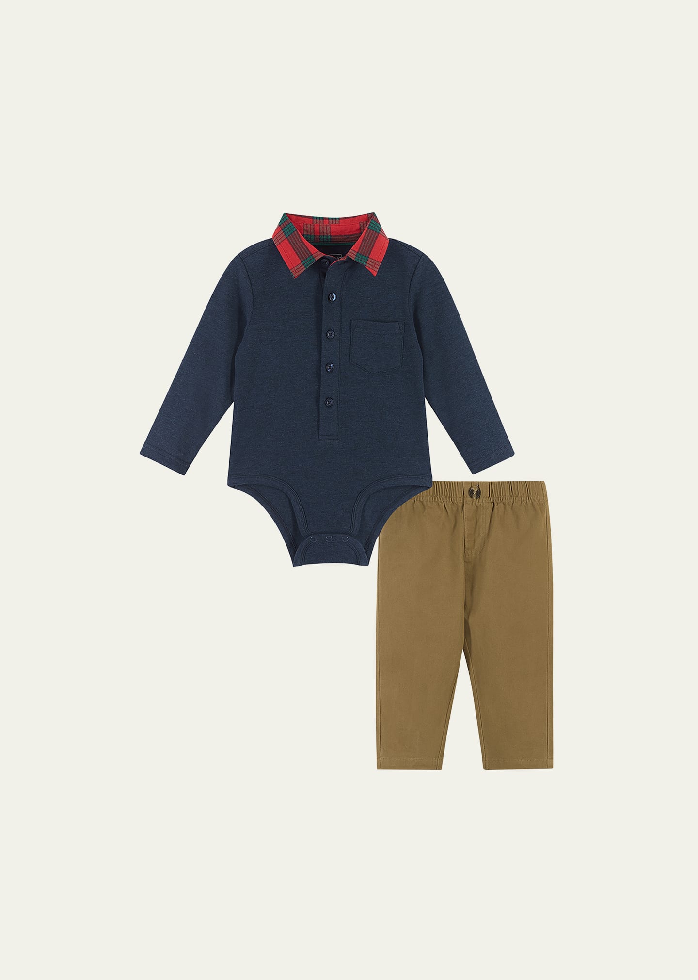 Andy & Evan Kids' Boy's Holiday Polo Bodysuit W/ Pants Set In Navy