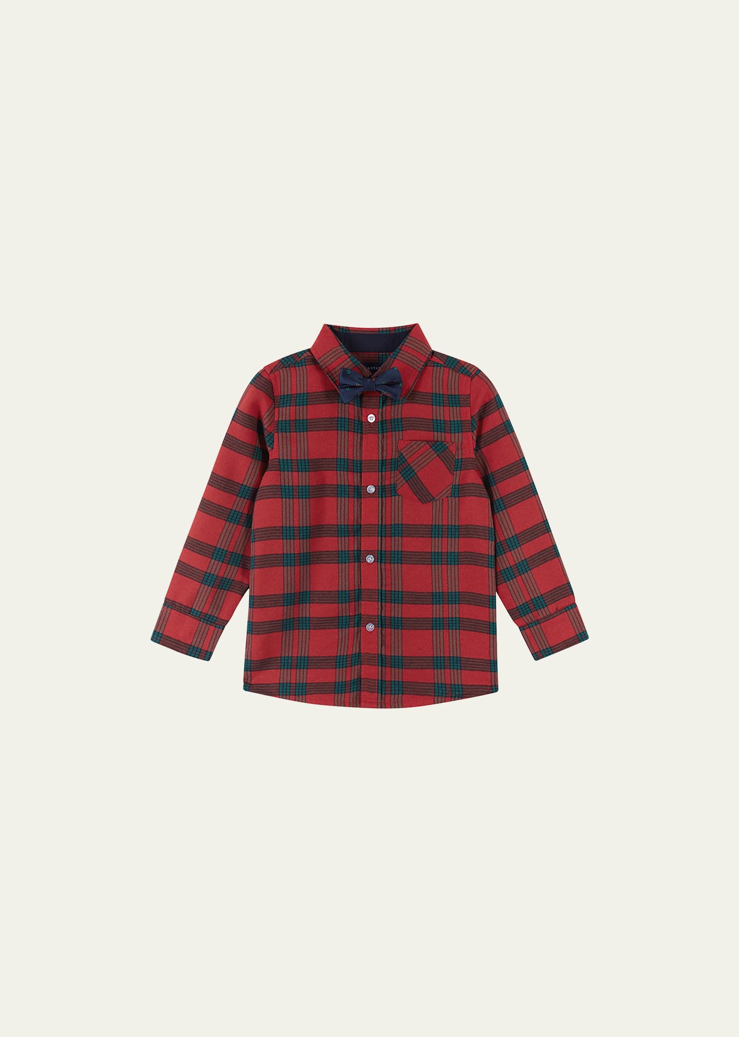 Shop Andy & Evan Boy's Holiday Flannel Button Down W/ Bowtie In Red Plaid