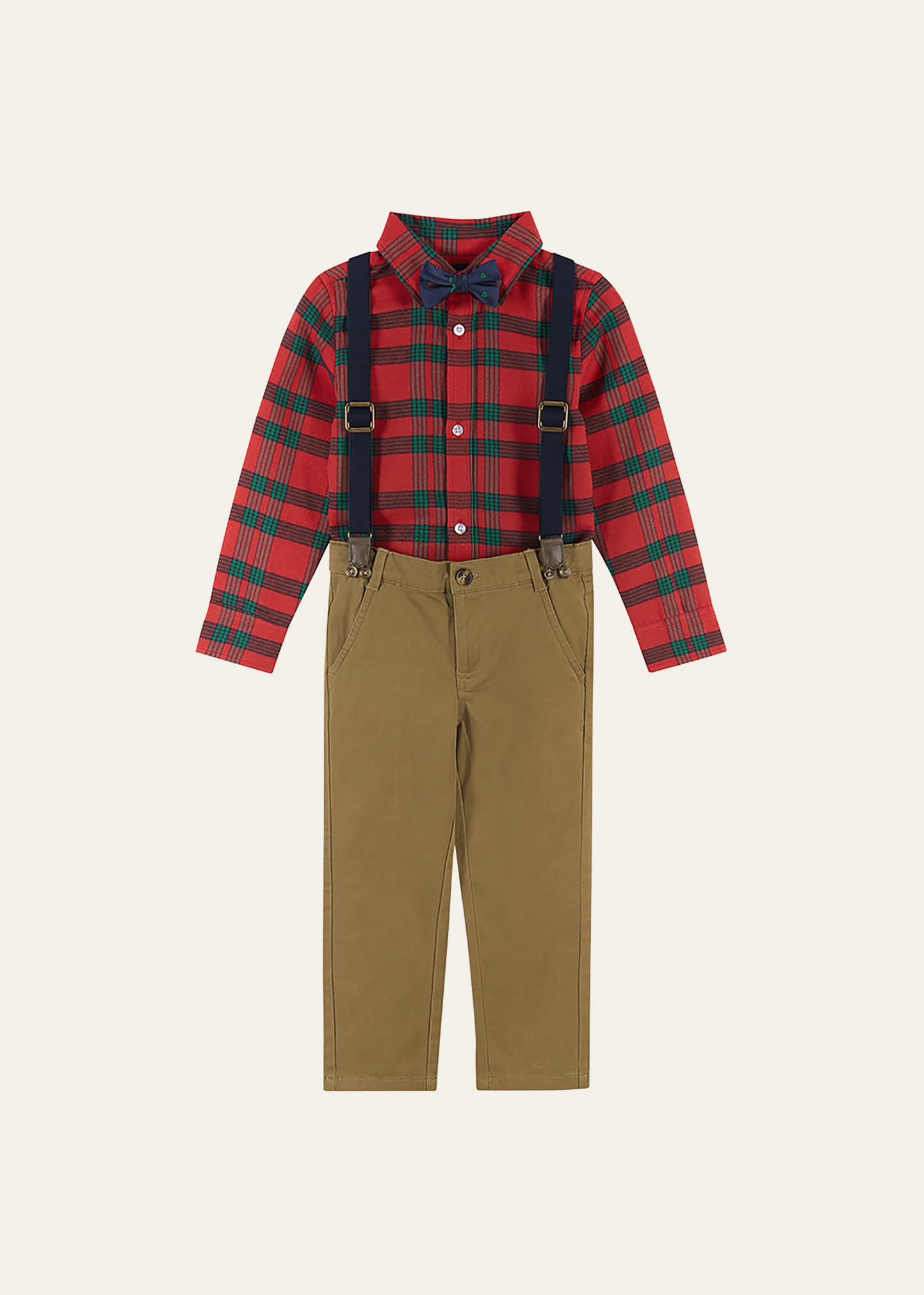 Shop Andy & Evan Boy's Flannel Button Down W/ Pants, Suspenders & Bowtie In Red Plaid