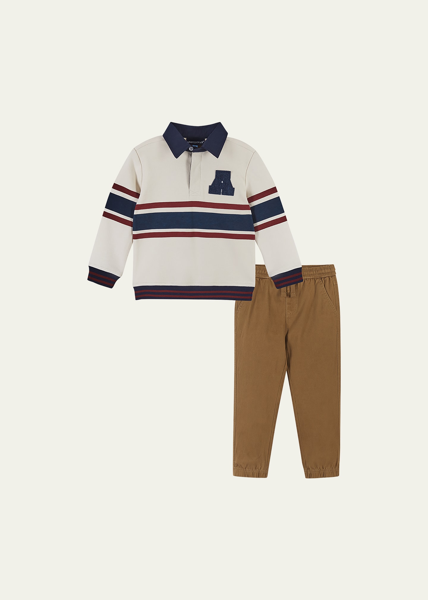 Shop Andy & Evan Boy's Two-piece Rugby Pants Set In White Barred