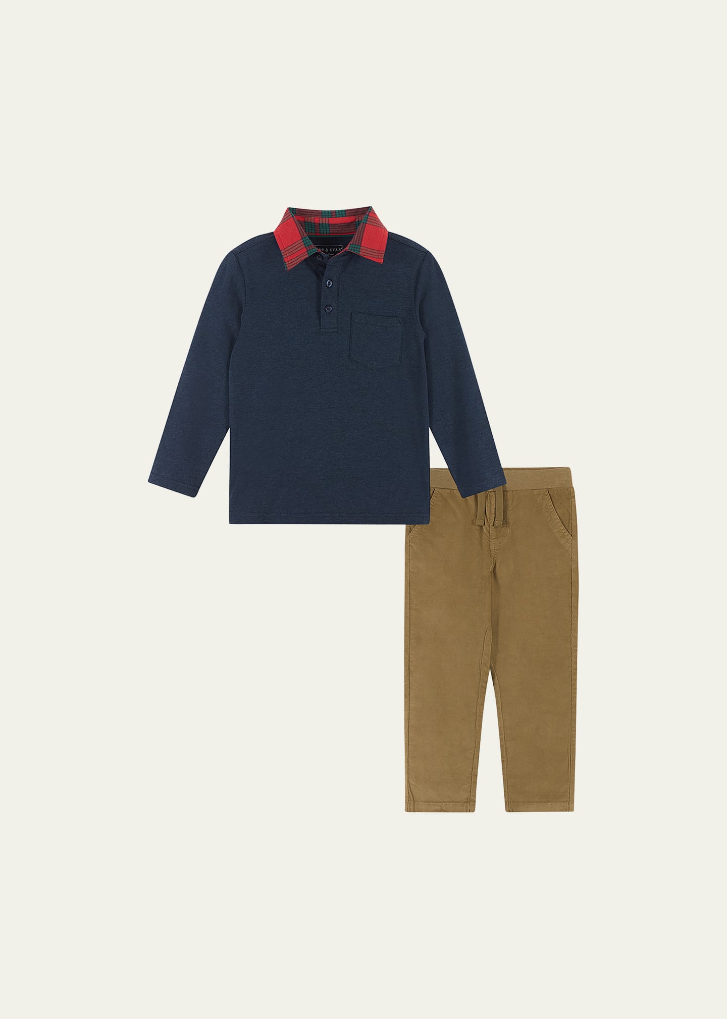Shop Andy & Evan Boy's Holiday Polo Bodysuit W/ Pants Set In Navy And Plaid