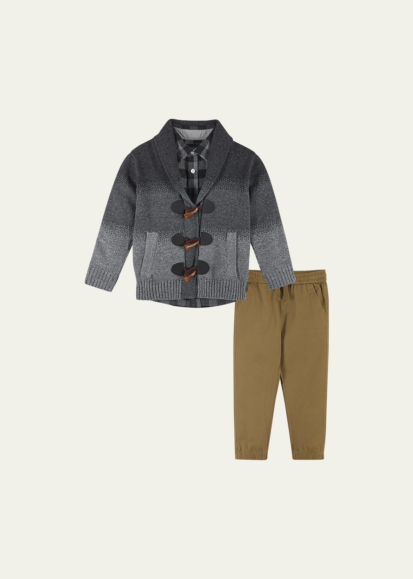 ANDY & EVAN BOY'S TOGGLE CARDIGAN W/ BUTTON DOWN SHIRT AND PANTS SET