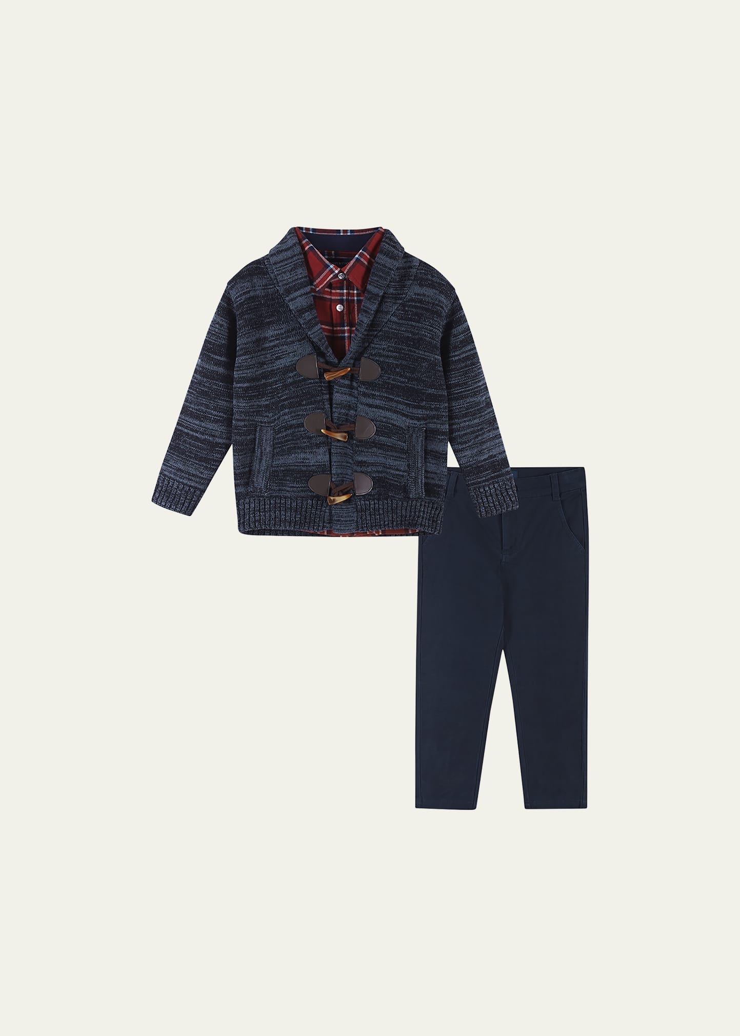 ANDY & EVAN BOY'S TOGGLE CARDIGAN W/ BUTTON DOWN SHIRT AND PANTS SET