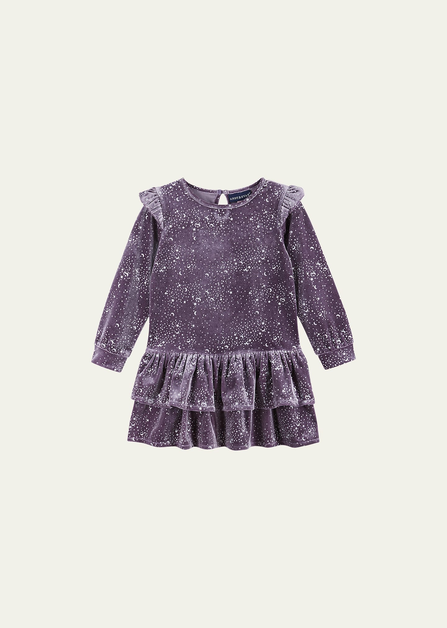 Andy & Evan Kids' Girl's Tiered Ruffle Trim Dress In Purple Space