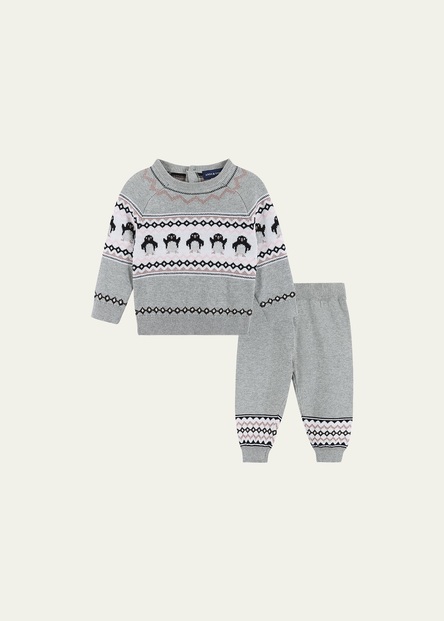 Shop Andy & Evan Girl's Fair Isle Sweater Set In Grey Penguin