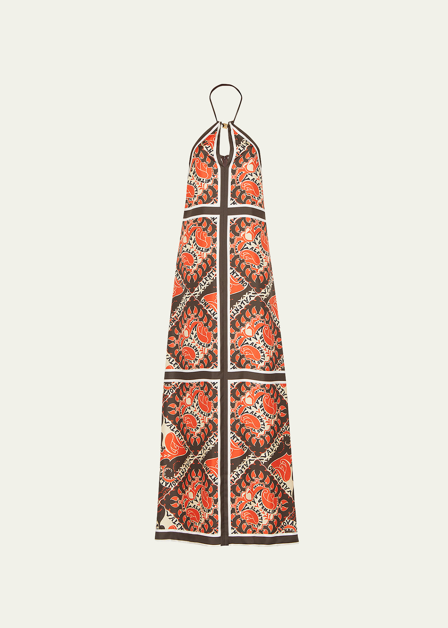 Bandana-Print Halter Silk Gown
