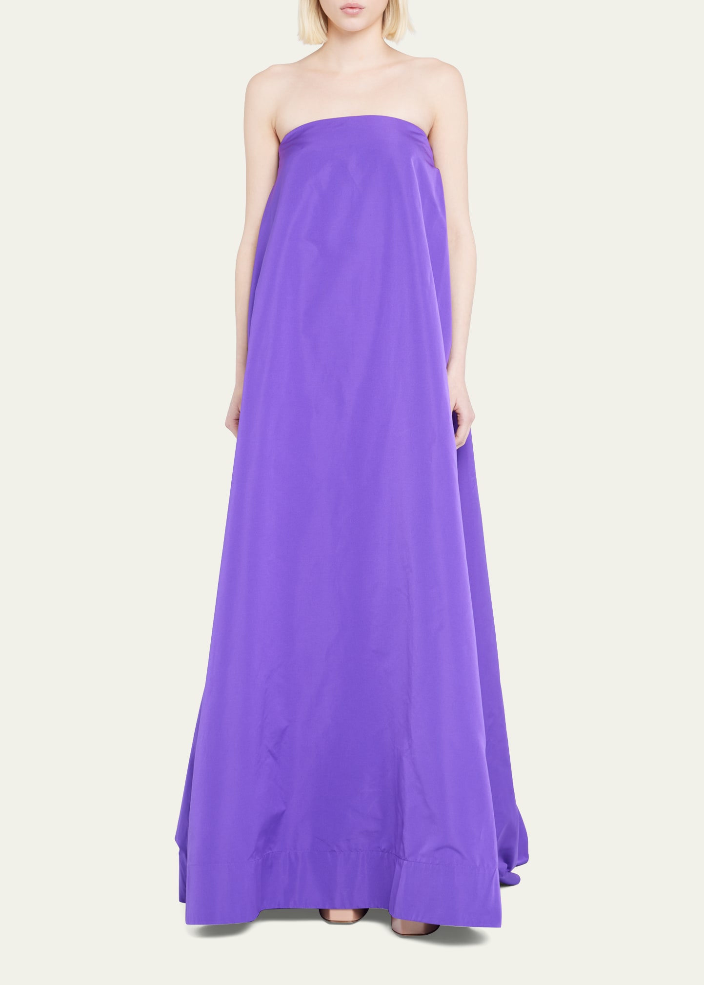 VALENTINO STRAPLESS PLEATED VOLUMINOUS FAILLE GOWN