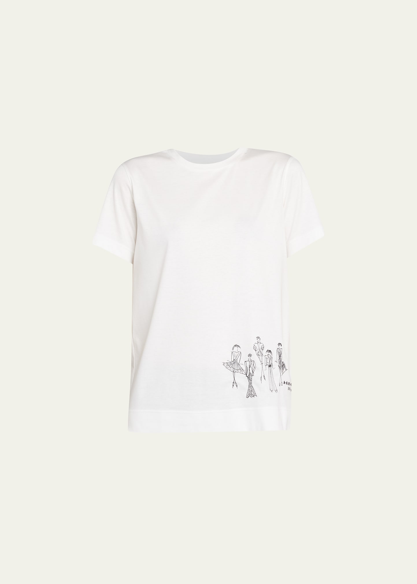 Akris Placed Croquis Embroidered Jersey T-shirt In Ecru-black