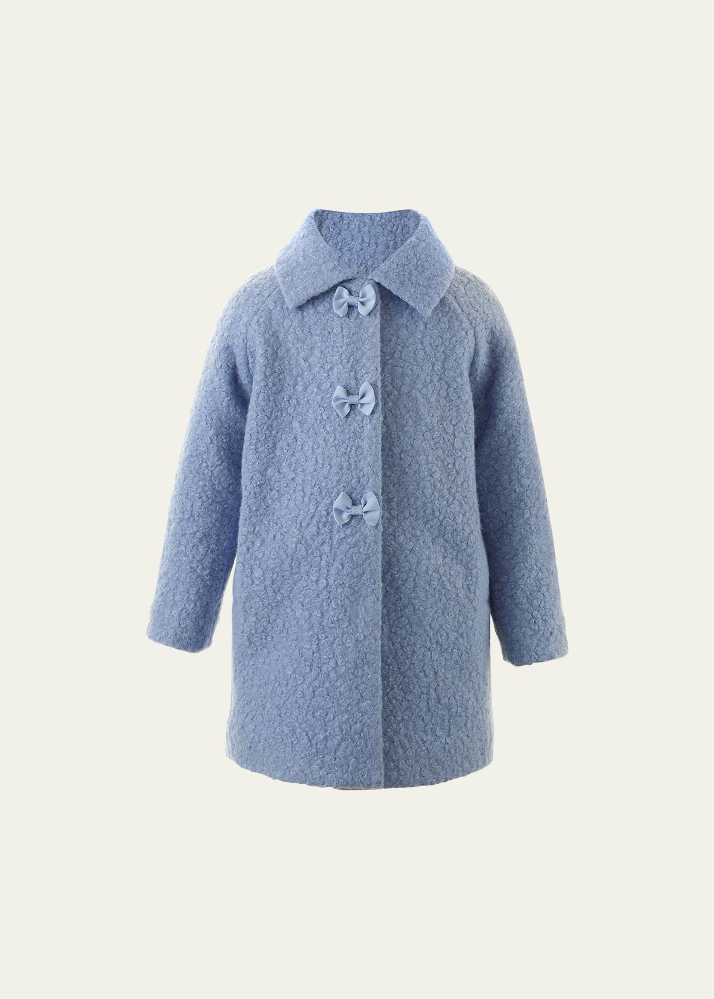 Girl's Bow Buttons Boucle Coat, Size 2-10